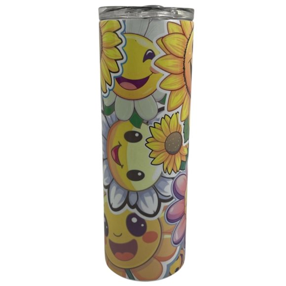 Skinny Tumbler 20oz Smiley Face Flowers Sunflowers Stainless-Steel Insulated - Picture 5 of 9